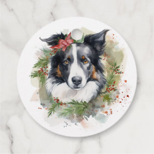 Border Collie Christmas Wreath Festive Pup  Favour Tags