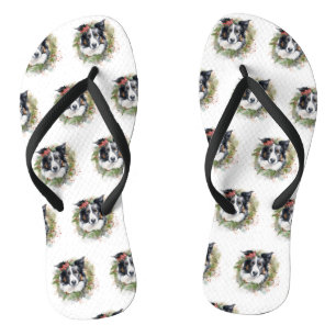 Border Collie Christmas Wreath Festive Pup  Jandals