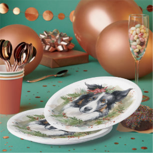 Border Collie Christmas Wreath Festive Pup Paper Plate
