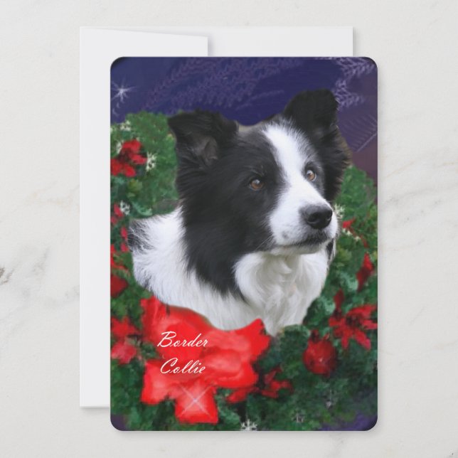 Border Collie Christmas Wreath Holiday Card (Front)