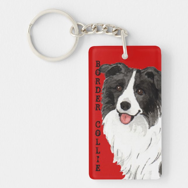 Border Collie Colour Block Key Ring (Front)