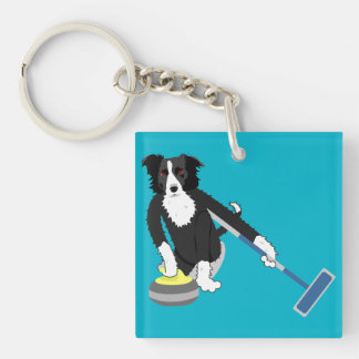 Border Collie Curling Key Ring
