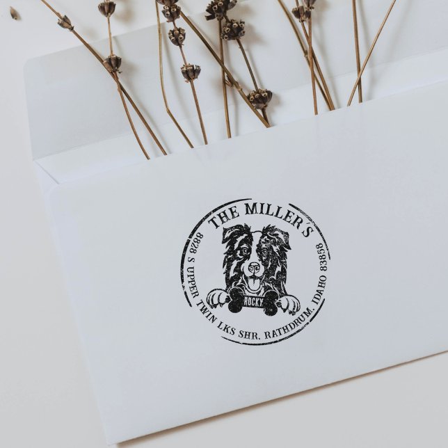 Border Collie Custom Family Return Address    Rubber Stamp (Creator Uploaded)