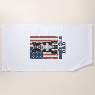Border Collie Dad Patriotic Vintage Dog Shirt Desi Beach Towel