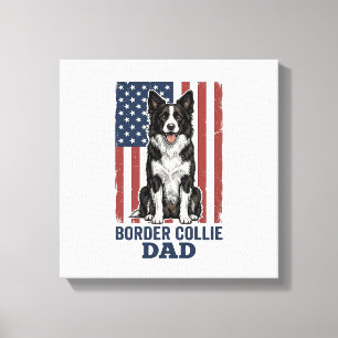 Border Collie Dad Patriotic Vintage Dog Shirt Desi Canvas Print