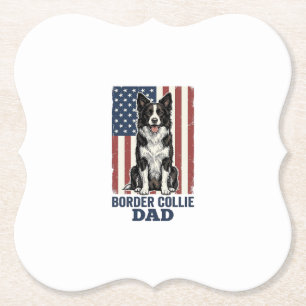 Border Collie Dad Patriotic Vintage Dog Shirt Desi Paper Coaster