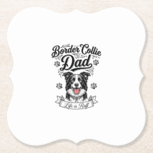 Border Collie Dad Vintage Engraving Dog Shirt Desi Paper Coaster