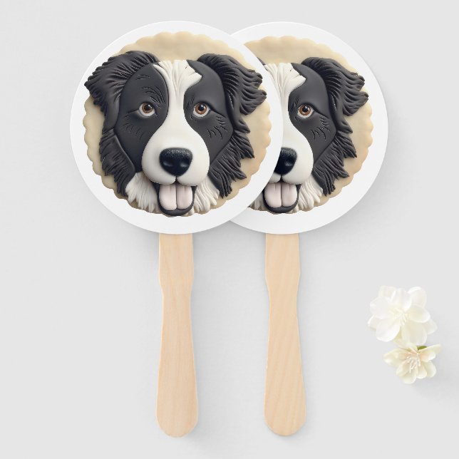 Border Collie Dog 3D Inspired  Hand Fan (Front and Back)