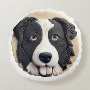 Border Collie Dog 3D Inspired  Round Cushion