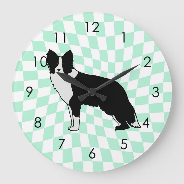Border Collie Dog Abstract Illustration Chequered Large Clock (Front)