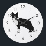Border Collie Dog Abstract Illustration White Large Clock<br><div class="desc">Perfect abstract dog illustration for dog lovers! Cute border collie dog with whimsical stars design. Border collie dog mum,  border collie dog dad,  this one is for you. Also border collie dog illustration for kids.</div>