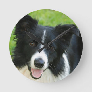 Border Collie Dog Add Text Pet Round Clock