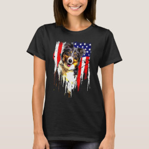 Border Collie Dog American Flag Usa Awesome T-Shirt