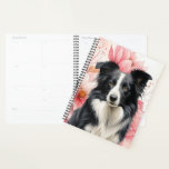 Border Collie Dog and Bold Pink Lilies Planner<br><div class="desc">Great gift idea for dog moms and dog lovers,  a desk planner for school,  home activities or office,  featuring a Border Collie sitting against a backdrop of big,  bold pink lilies in a botanical dog lover image.</div>