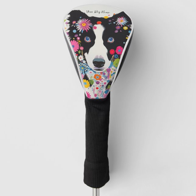 Border Collie Dog and Flowers  005 - Tailor jewel Golf Head Cover (Front)