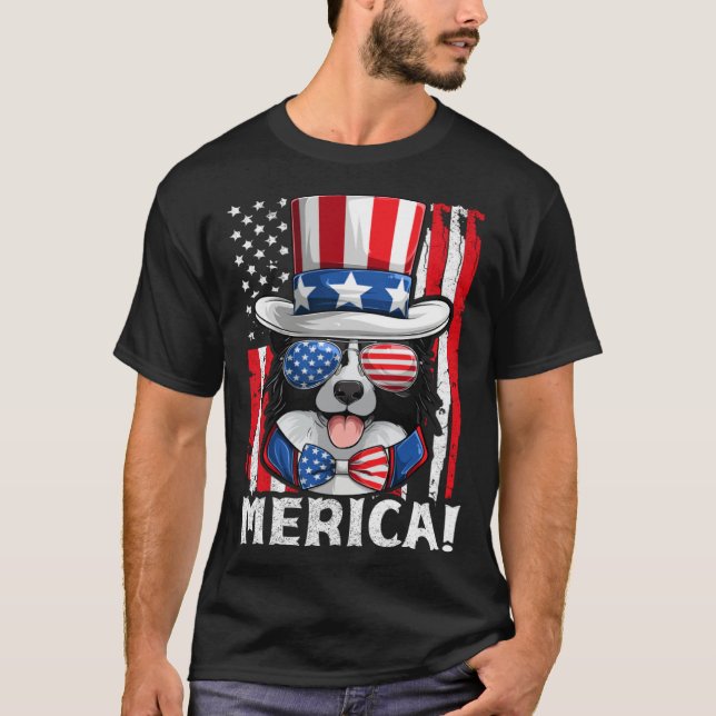 Border Collie Dog Apparel American Flag Patriotic  T-Shirt (Front)