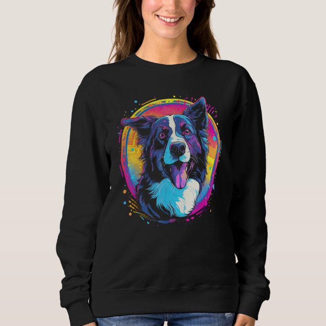 Border Collie Dog Australian Shepherd 80s Retrowav Sweatshirt (Front)
