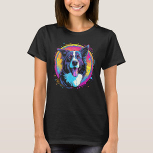 Border Collie Dog Australian Shepherd 80s Retrowav T-Shirt