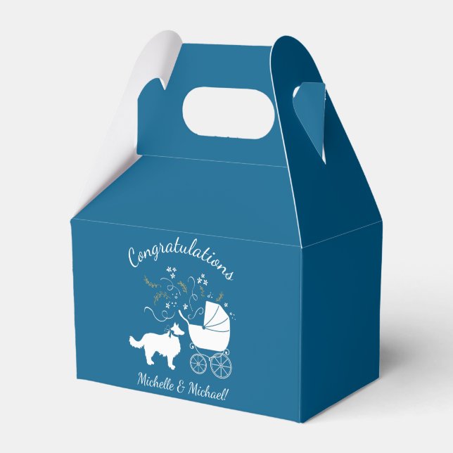Border Collie Dog Baby Shower Puppy Blue Boy Favour Box (Front Side)