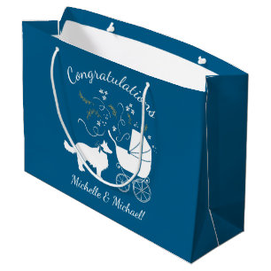 Border Collie Dog Baby Shower Puppy Blue Boy Large Gift Bag