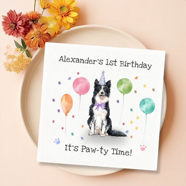 Border Collie  Dog Birthday Party Napkin (Creator Uploaded)