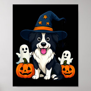Border Collie Dog Black And White Halloween Ghosts Poster
