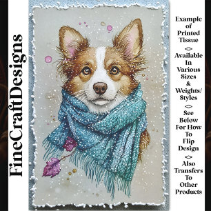 Border Collie Dog, Blue Scarf, Snow BZ3 Decoupage Tissue Paper