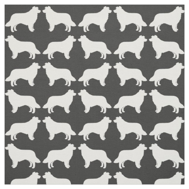 Border Collie Dog Breed Silhouettes Patterned Fabric (Swatch)