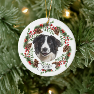 border collie  dog ceramic tree decoration