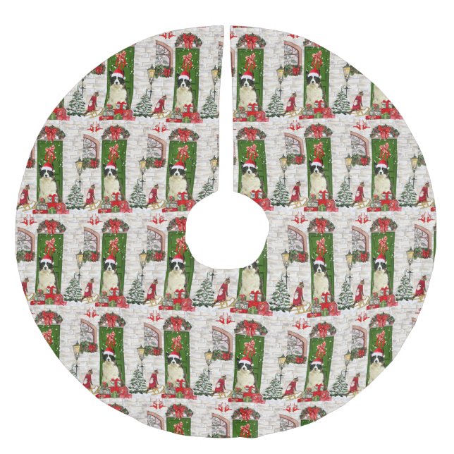 Border Collie Dog Christmas  Brushed Polyester Tree Skirt (Front)