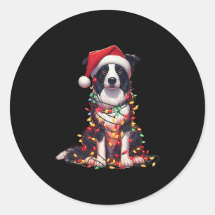 Border Collie Dog Christmas Lights Santa Hat Dog L Classic Round Sticker