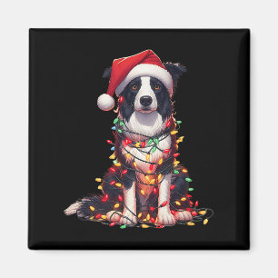 Border Collie Dog Christmas Lights Santa Hat Dog L Magnet