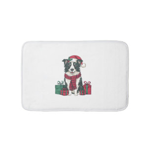 Border Collie Dog Christmas Parties Holiday Santa  Bath Mat