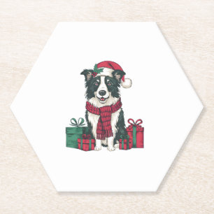 Border Collie Dog Christmas Parties Holiday Santa Paper Coaster