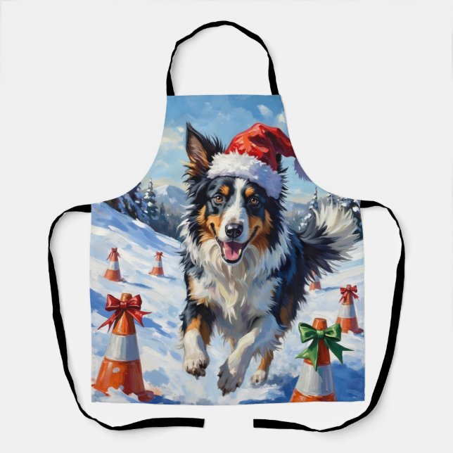 Border Collie Dog Christmas Snow Agility Fun Apron (Front)