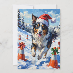 Border Collie Dog Christmas Snow Agility Fun Holiday Card