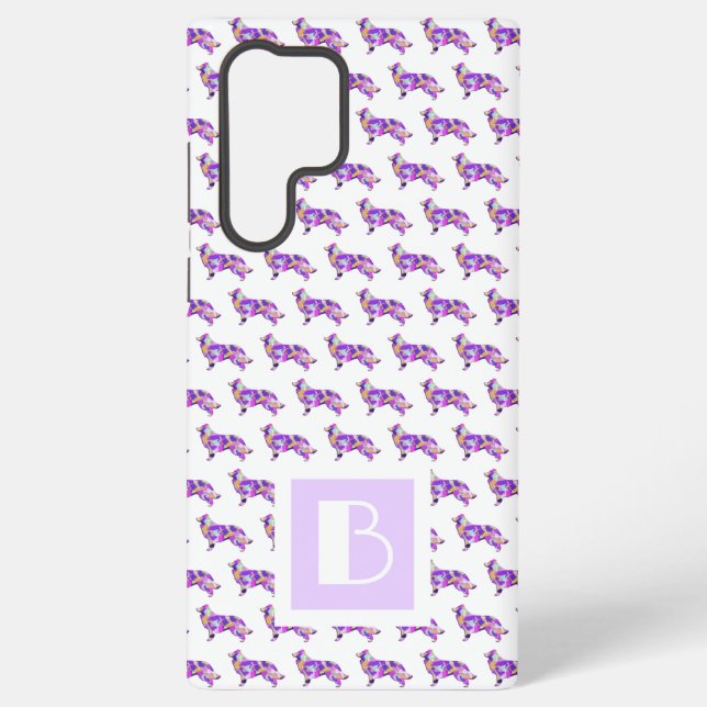 Border Collie Dog Cute Purple Silhouette Monogram Samsung Galaxy S22 Ultra Case (Back)