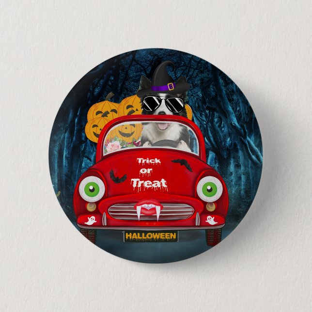 Border Collie Dog Driving Car Scary Halloween 6 Cm Round Badge (Front)