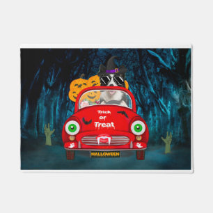 Border Collie Dog Driving Car Scary Halloween Doormat