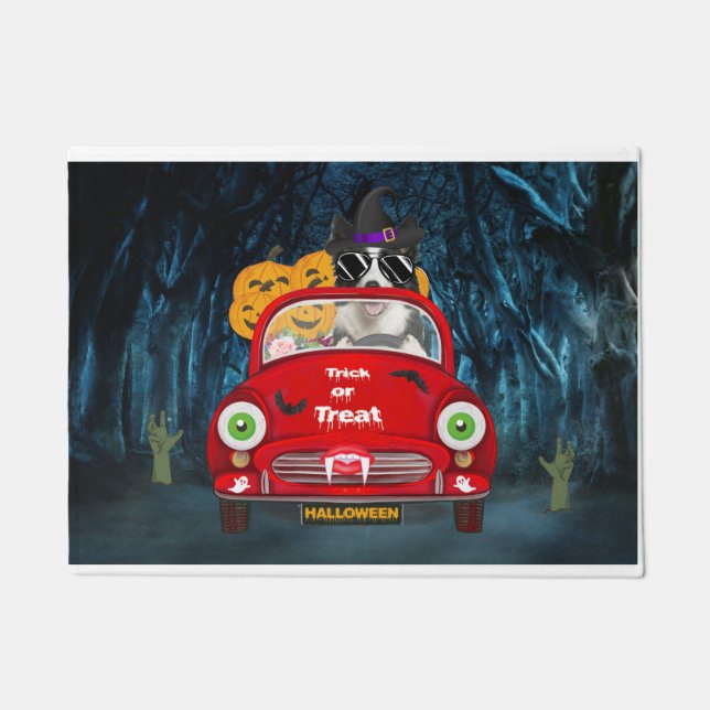 Border Collie Dog Driving Car Scary Halloween  Doormat (Front)