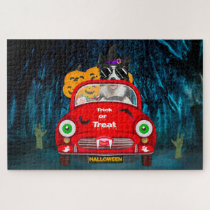 Border Collie Dog Driving Car Scary Halloween  Jigsaw Puzzle
