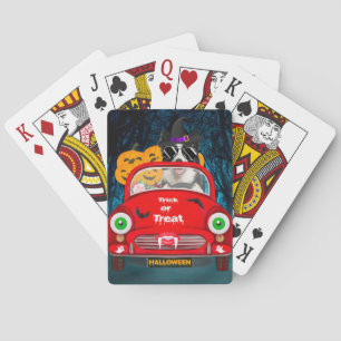 Border Collie Dog Driving Car Scary Halloween Playing Cards