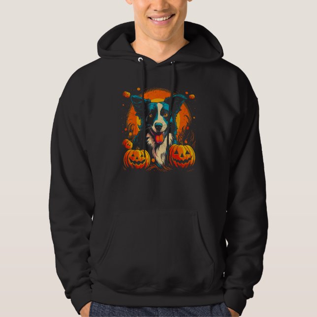 Border Collie Dog Halloween Theme Hoodie (Front)