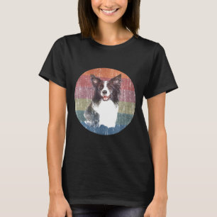 Border Collie Dog Head Watercolor On Distress Suns T-Shirt