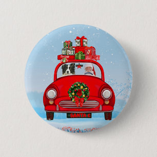 Border Collie Dog In Car With Santa Claus  6 Cm Round Badge