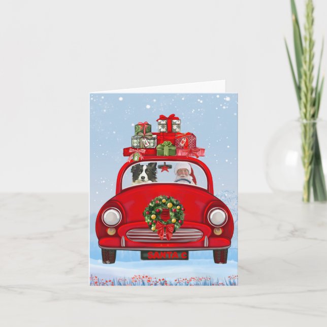 Border Collie Dog In Car With Santa Claus Card (Front)
