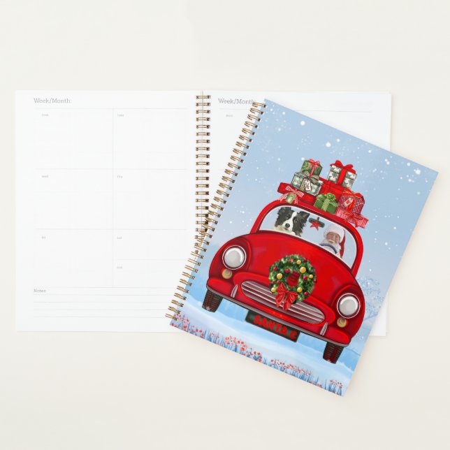 Border Collie Dog In Car With Santa Claus Planner (Display)