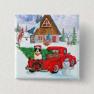 Border Collie dog In Christmas Delivery Truck Snow 15 Cm Square Badge