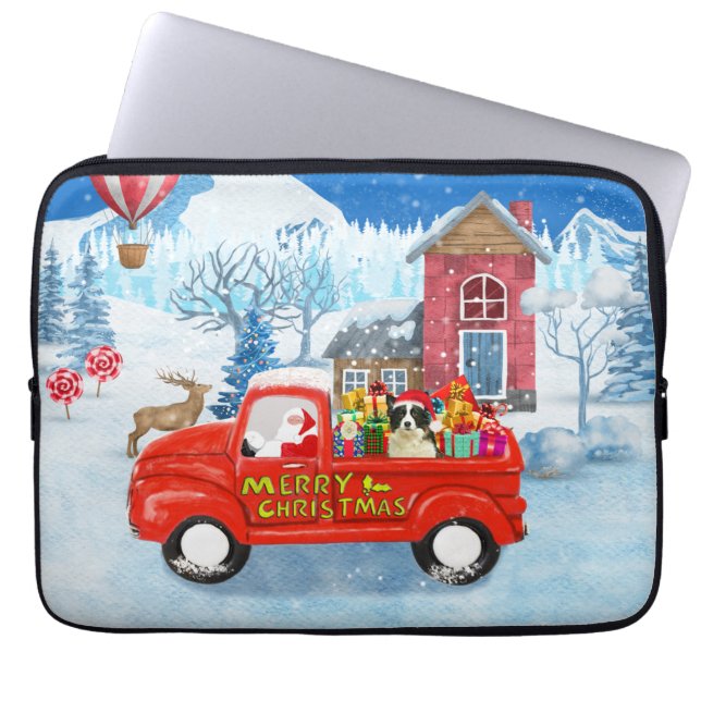 Border Collie Dog in Christmas Delivery Truck Snow Laptop Sleeve (Front)