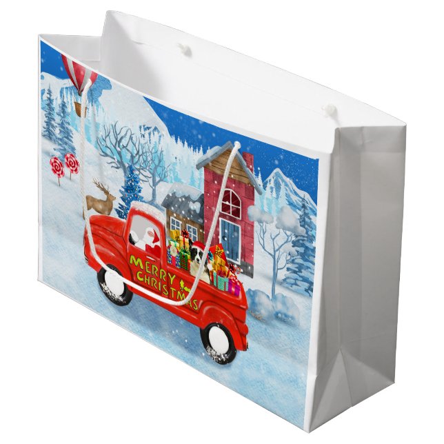 Border Collie Dog in Christmas Delivery Truck Snow Large Gift Bag (Front Angled)
